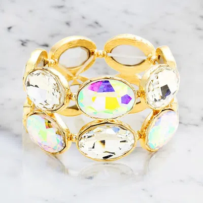 Fashnzfab Oval Rhinestone Stretch Evening Bracelet In Gold