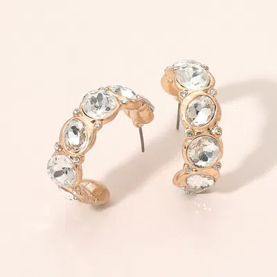 Fashnzfab Oval Round Faceted Stone Embellished Open Hoop Earrings In Silver