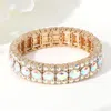 Fashnzfab Oval Round Glass Stone Cluster Beaded Stretch Evening Bracelet In Gold