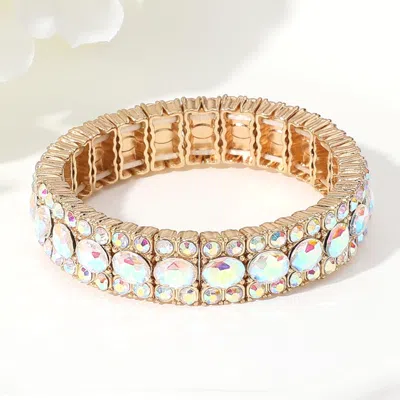 Fashnzfab Oval Round Glass Stone Cluster Beaded Stretch Evening Bracelet In Gold
