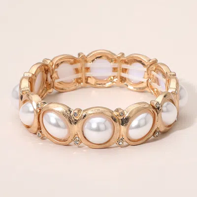 Fashnzfab Oval Round Pearl Embellished Stretch Bracelet In Silver