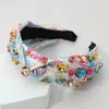 Fashnzfab Oval Round Stone Cluster Embellished Jacquard Knot Headband In Multi