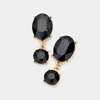Fashnzfab Oval Round Stone Link Dangle Evening Earrings In Black