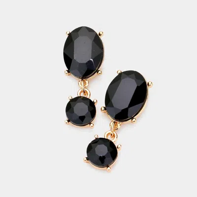 Fashnzfab Oval Round Stone Link Dangle Evening Earrings In Black