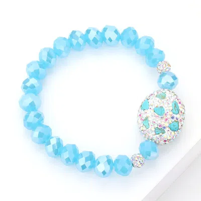 Fashnzfab Oval Shamballa Ball Accented Natural Stone Bracelet Turquoise In Blue