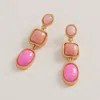 Fashnzfab Oval Square Pebble Stone Cluster Link Drop Earrings In Multi