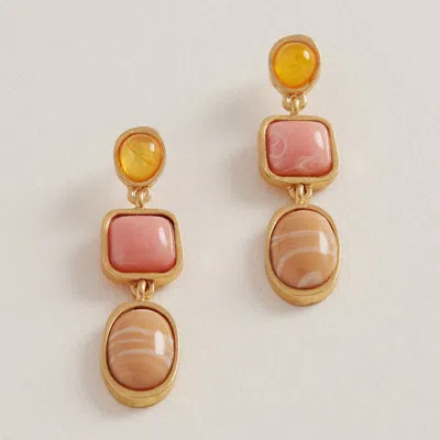 Fashnzfab Oval Square Pebble Stone Cluster Link Drop Earrings In Sand