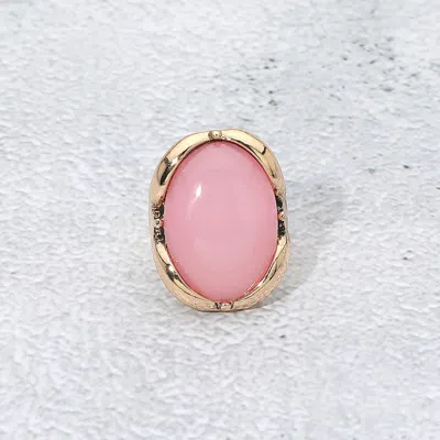 Fashnzfab Oval Stone Accent Adjustable Statement Ring In Pink