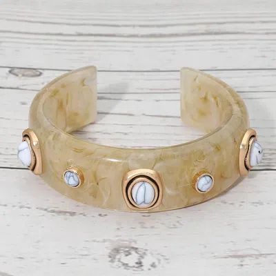 Fashnzfab Oval Stone Accent Resin Cuff Bracelet In Gold