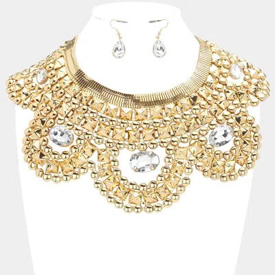 Fashnzfab Oval Stone Accented Armor Necklace In Gold