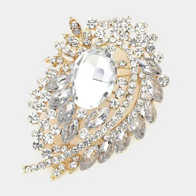 Fashnzfab Oval Stone Accented Bouquet Pin Brooch In Gold