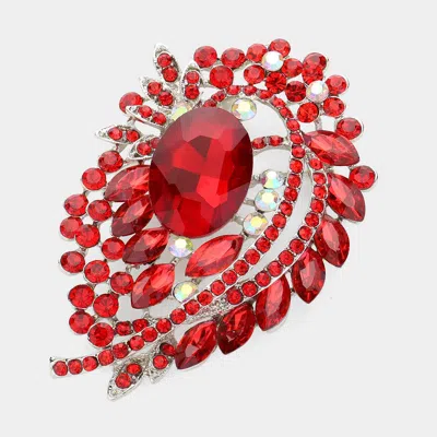 Fashnzfab Oval Stone Accented Bouquet Pin Brooch In Red