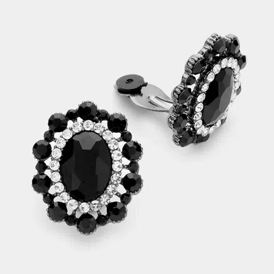 Fashnzfab Oval Stone Accented Clip On Evening Earrings In Black