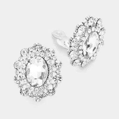 Fashnzfab Oval Stone Accented Clip On Evening Earrings In Metallic