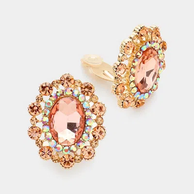 Fashnzfab Oval Stone Accented Clip On Evening Earrings In Pink