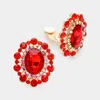 Fashnzfab Oval Stone Accented Clip On Evening Earrings In Red