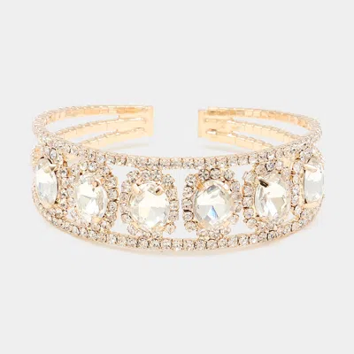 Fashnzfab Oval Stone Accented Cuff Evening Bracelet In Gold
