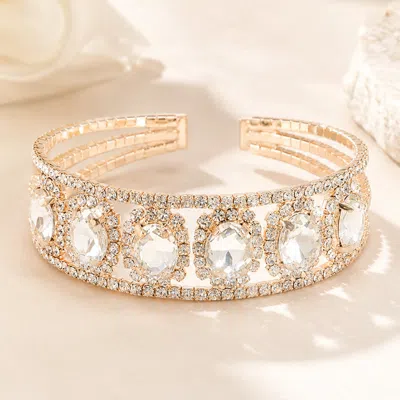 Fashnzfab Oval Stone Accented Cuff Evening Bracelet In Multi