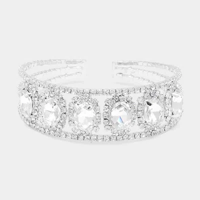 Fashnzfab Oval Stone Accented Cuff Evening Bracelet In Silver