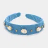 Fashnzfab Oval Stone Accented Headband In Blue