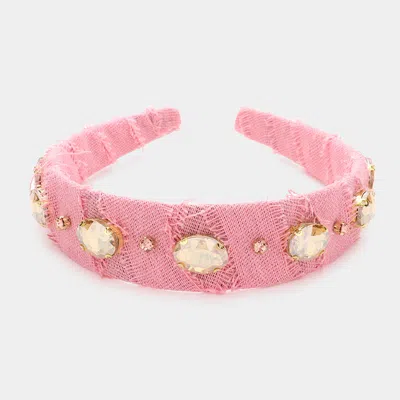 Fashnzfab Oval Stone Accented Headband In Pink