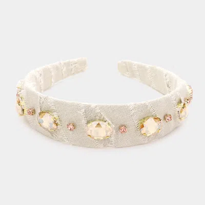 Fashnzfab Oval Stone Accented Headband In White
