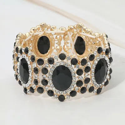 Fashnzfab Oval Stone Accented Link Stretch Evening Bracelet In Black
