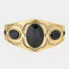 Fashnzfab Oval Stone Accented Metal Bracelet Gold, Jet Black In Multi