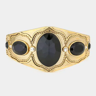 Fashnzfab Oval Stone Accented Metal Bracelet Gold, Jet Black In Multi