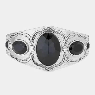 Fashnzfab Oval Stone Accented Metal Bracelet Jet Black, Rhodium
