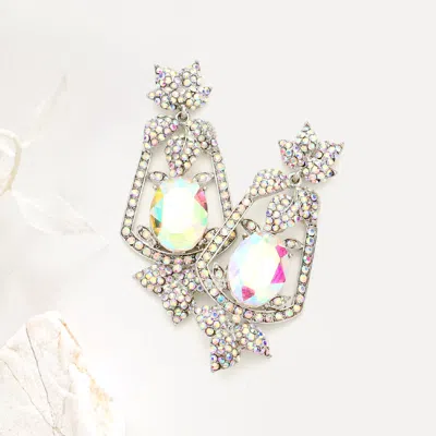 Fashnzfab Oval Stone Accented Rhinestone Leaf Evening Dangle Earrings In Multi