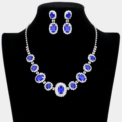 FASHNZFAB OVAL STONE ACCENTED RHINESTONE TRIMMED NECKLACE