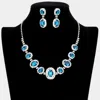Fashnzfab Oval Stone Accented Rhinestone Trimmed Necklace In Metallic
