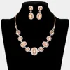 Fashnzfab Oval Stone Accented Rhinestone Trimmed Necklace In Pink