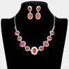 Fashnzfab Oval Stone Accented Rhinestone Trimmed Necklace In Silver