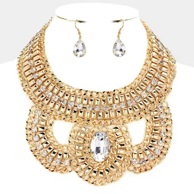 Fashnzfab Oval Stone Accented Statement Necklace In Gold