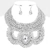 Fashnzfab Oval Stone Accented Statement Necklace In Silver
