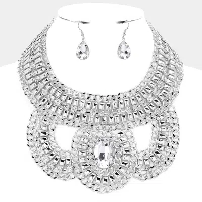 Fashnzfab Oval Stone Accented Statement Necklace In Silver
