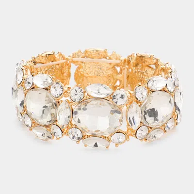 Fashnzfab Oval Stone Accented Stretch Evening Bracelet Gold