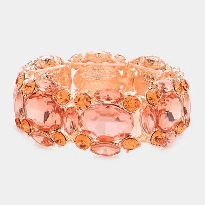 Fashnzfab Oval Stone Accented Stretch Evening Bracelet Peach, Rose Gold In Pink