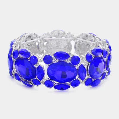 Fashnzfab Oval Stone Accented Stretch Evening Bracelet Sapphire, Silver In Blue