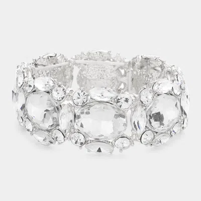 Fashnzfab Oval Stone Accented Stretch Evening Bracelet Silver