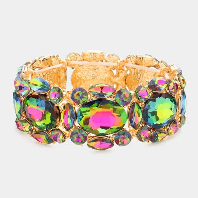 Fashnzfab Oval Stone Accented Stretch Evening Bracelet Vitrail Medium In Multi
