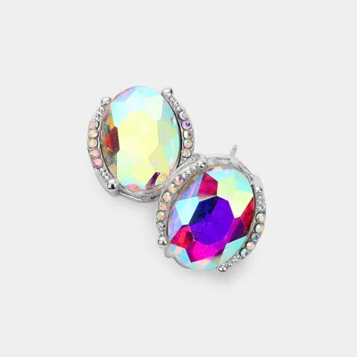 Fashnzfab Oval Stone Accented Stud Evening Earrings In Purple
