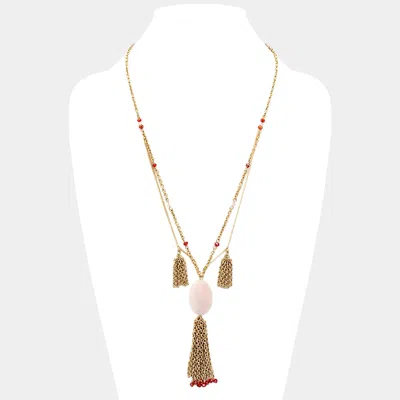 Fashnzfab Oval Stone Accented Tassel Drop Necklace In Multi