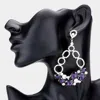 Fashnzfab Oval Stone Accented Teardrop Dangle Evening Earrings - Purple, Rhodium In Purple