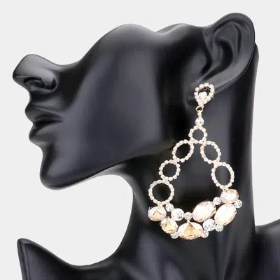 Fashnzfab Oval Stone Accented Teardrop Dangle Evening Earrings In Black