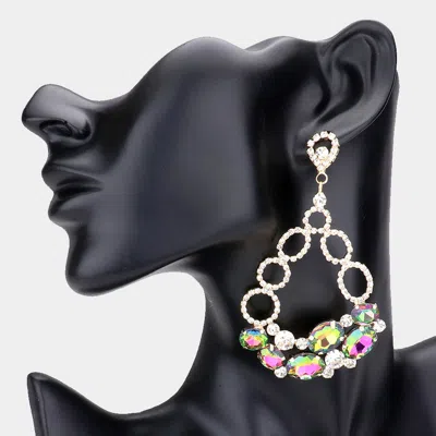 Fashnzfab Oval Stone Accented Teardrop Dangle Evening Earrings In Multi