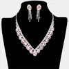 Fashnzfab Oval Stone Accented V Shaped Rhinestone Necklace Clip On Earring Set In Metallic