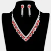 Fashnzfab Oval Stone Accented V Shaped Rhinestone Necklace In Red